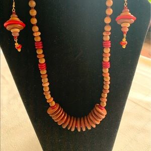 Boho handmade wooden necklace/earrings set